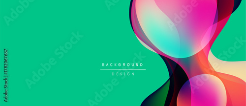 Abstract vibrant design. Overlapping colorful shapes create dynamic visual impact against turquoise backdrop. Modern, fluid aesthetic.