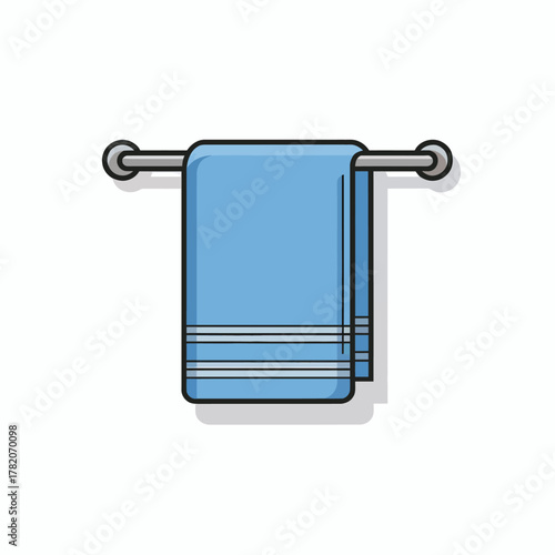 Light Blue Towel Hanging on a Metal Rack in a Bathroom Illustration for Cleaning and Hygiene Purposes and Daily Life Convenience