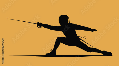 Dynamic silhouette of a fencer in action, demonstrating skill and precision in a modern, competitive sport fencing match illustration
