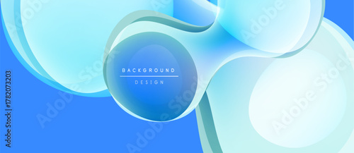 Abstract blue design. Smooth shapes overlap, creating dynamic visual effect. Light gradients enhance modern aesthetic. Background features text elements.