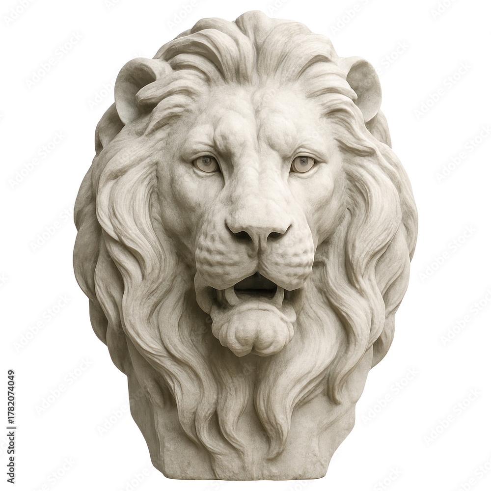 Obraz premium Majestic Lion Head Sculpture Carved from White Marble