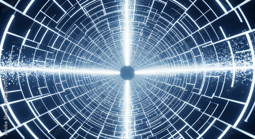 Obraz premium Abstract Digital Tunnel with Holographic Lines Representing AI Data Transfer