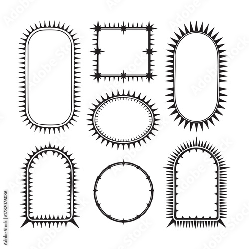 Collection of seven black ornate decorative frames with spiky borders vector