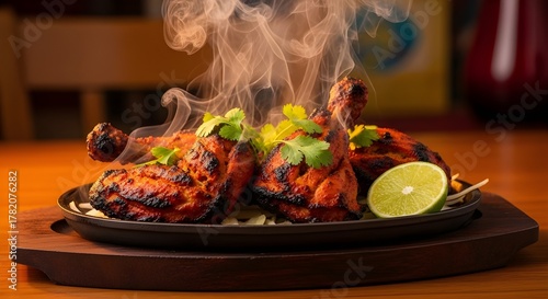 Grilled tandoori chicken cooked with red spices