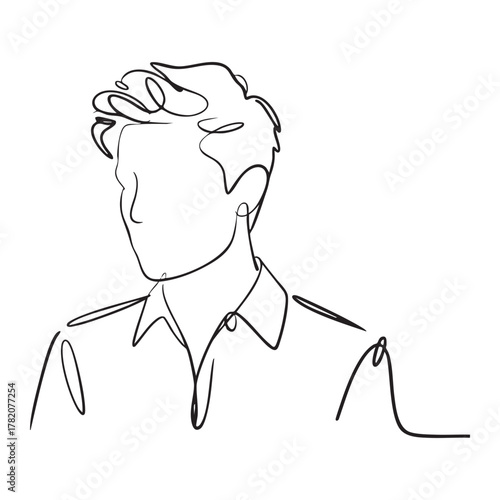 Single line drawing of a man's head and shoulders wearing a collared shirt male portrait
