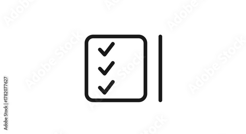 Clean and simple line art illustration of a checklist with three completed tasks, represented by checkmarks, on a white background, symbolizing task completion, organization, and efficiency in a