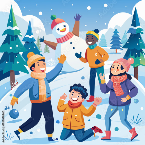 Friends Enjoying Snow Outdoors