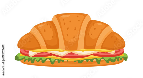 Vector illustration of a croissant sandwich with lettuce and cheese