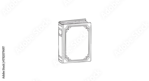 Vintage book illustration with ornate cover design on white background