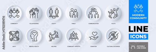 Flat and Minimalist Modern Community Editable Stroke Outline Icons Set.