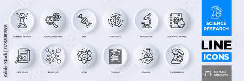 Minimalist Science Research Laboratory and Experiment Modern Outline Icons Set with Editable Stroke.