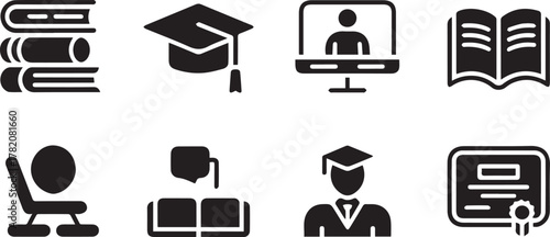 Education icons set featuring a graduation cap and diploma to represent academic success, university students, and the achievement of a degree