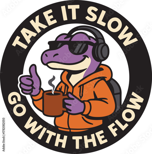 A stylized illustration of a cheerful lizard, embodying a calm and composed demeanor, encouraging a relaxed approach to life. Emphasizing the value of mindfulness and self-care.