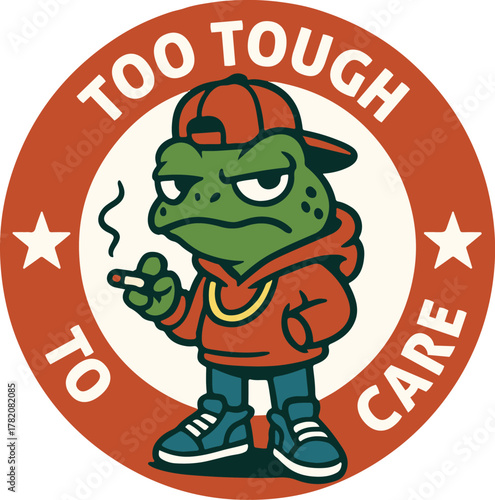 A tough frog character sporting a cap and a confident attitude, exuding coolness in a playful illustration. 