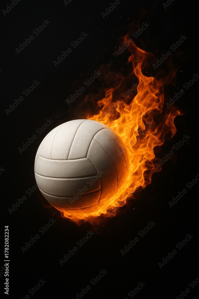 Fototapeta premium Volleyball engulfed in flames symbolizes passion, energy, and competition 