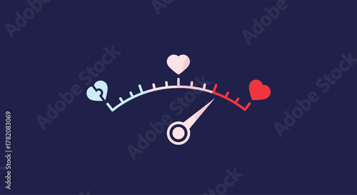 A gauge measuring love intensity with a needle pointing towards a strong connection.