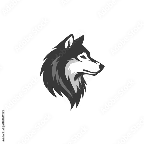Stylized gray wolf head illustration in profile, depicting a powerful and majestic wild animal. Ideal for mascot or logo designs.