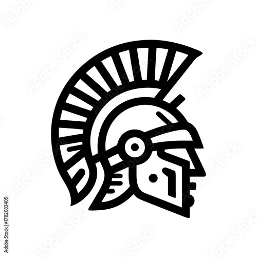 Ancient Spartan Helmet Profile Illustration - A Symbol of Strength, Courage, and Warrior Power in Black and White Line Art