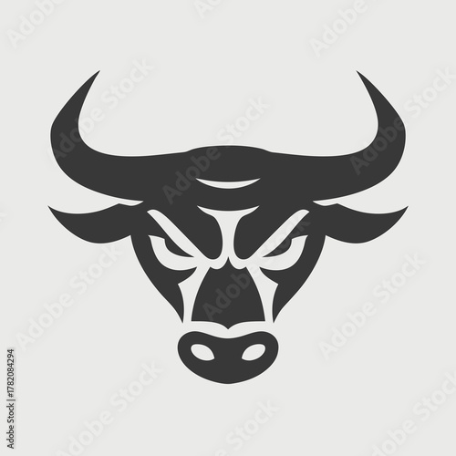 Stylized aggressive bull head vector illustration for logo or mascot design, symbolizing strength, power, and determination.