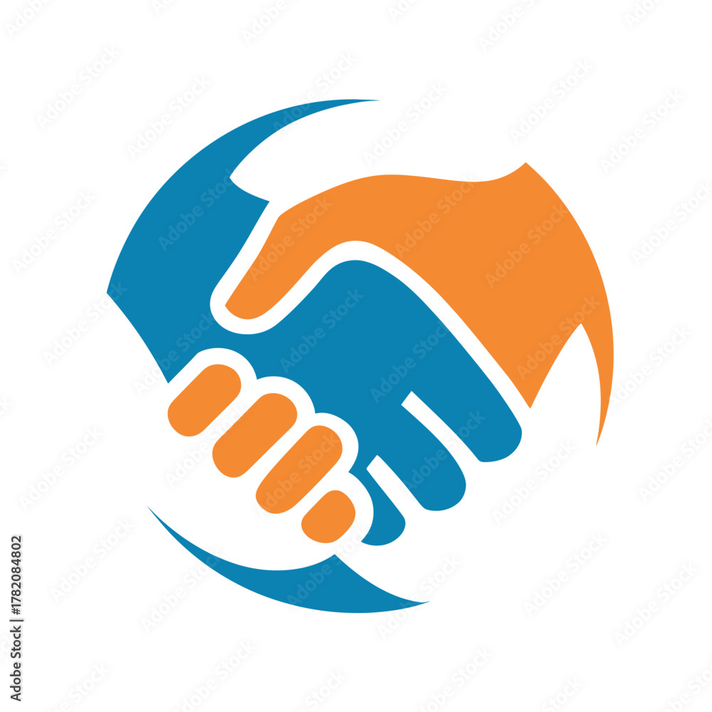 Obraz premium Abstract Handshake Icon for Business Partnership, Collaboration, Agreement, and Trust Symbol