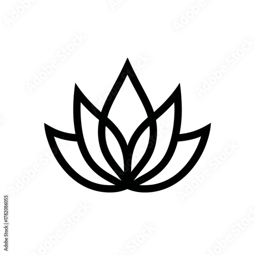 Minimalist Black Outline Lotus Flower Icon Symbol - Spiritual Meditation Yoga Zen Nature Graphic Design Element