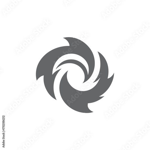 Abstract Gray Swirling Vortex Icon with Dynamic Motion. Stylized Circular Graphic Symbol for Energy, Flow, or Movement.