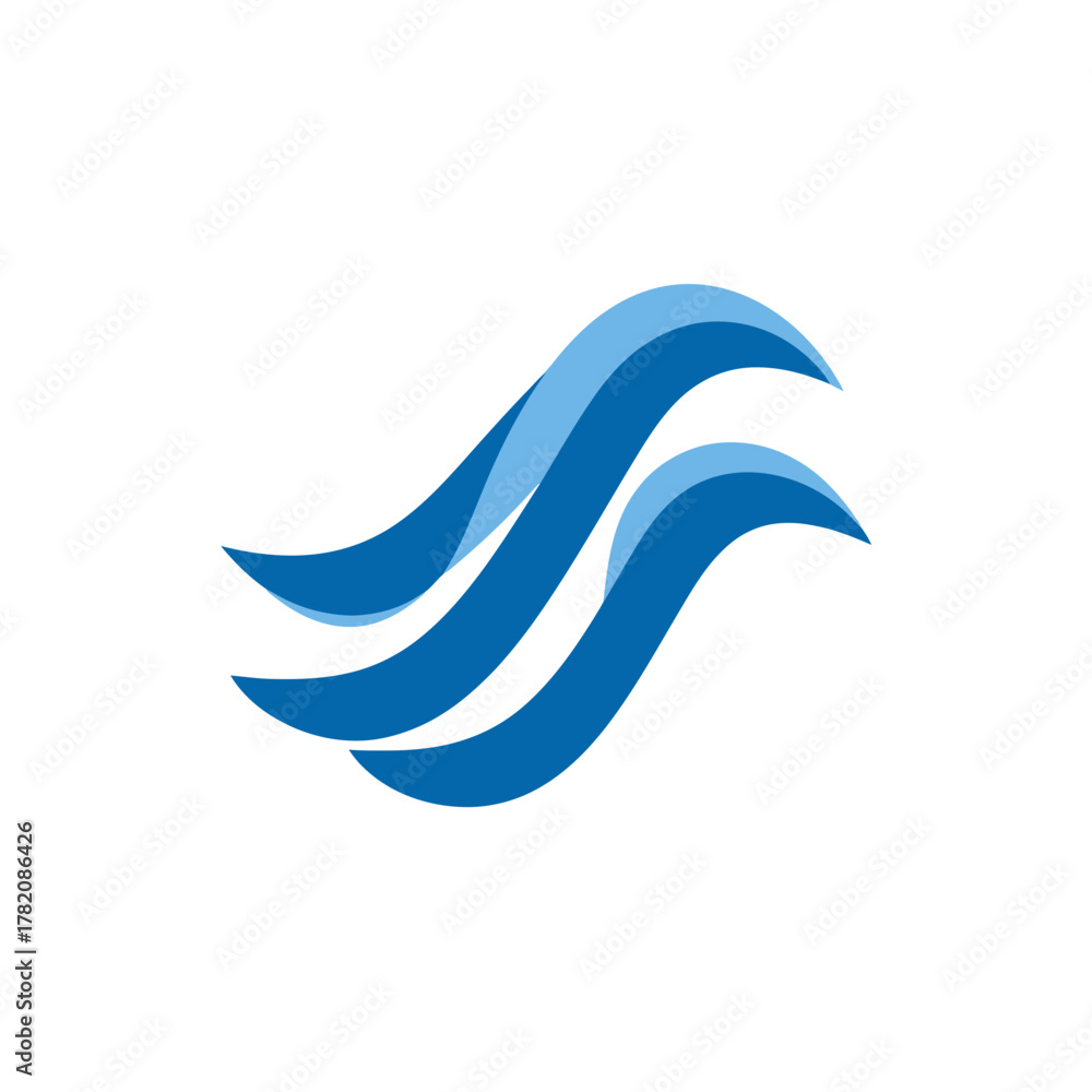 Fototapeta premium Abstract blue flowing wave design. Modern dynamic graphic element representing movement, technology, water, or communication.
