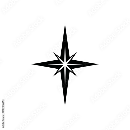 Shining four-pointed star icon vector. Simple black sparkle graphic element for celebration, magic, light, success, and quality design