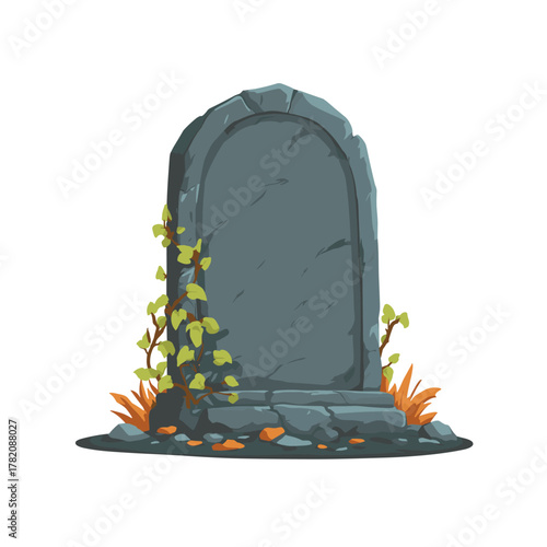 Vector illustration of a rustic tombstone tomb stone in a cemetery graveyard isolated on a white background