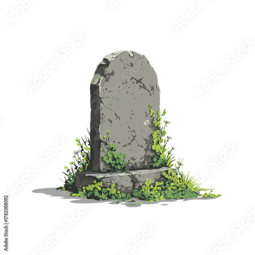 Vector illustration of a rustic tombstone tomb stone in a cemetery graveyard isolated on a white background