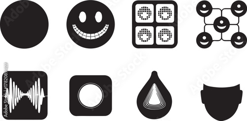 Communication data visualization set featuring sound waves geometric shapes emotional graphics and network symbols