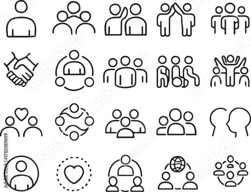 Communication, Community, and Social Media Line Icons Set