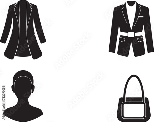 Stylish woman's fashionable black long coat silhouette vector illustration outerwear apparel icon