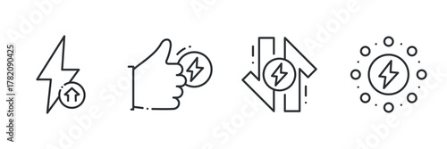 Energy efficiency icons: lightning bolt, thumbs up, arrows, and circles