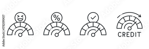 Set of line icons representing credit score and financial indicators