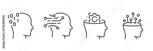 Artificial intelligence concept: human heads with digital and mechanical elements