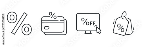 Minimalist discount icons featuring percentage symbol and shopping elements