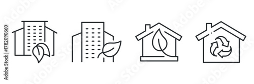 Eco-friendly building icons: sustainability and environment concepts in line art
