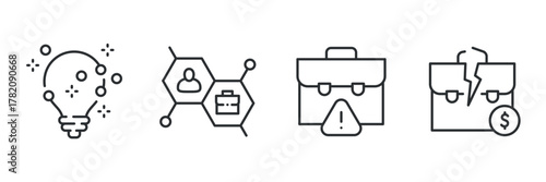 Conceptual icons of innovation, networking, business challenges, and financial crisis