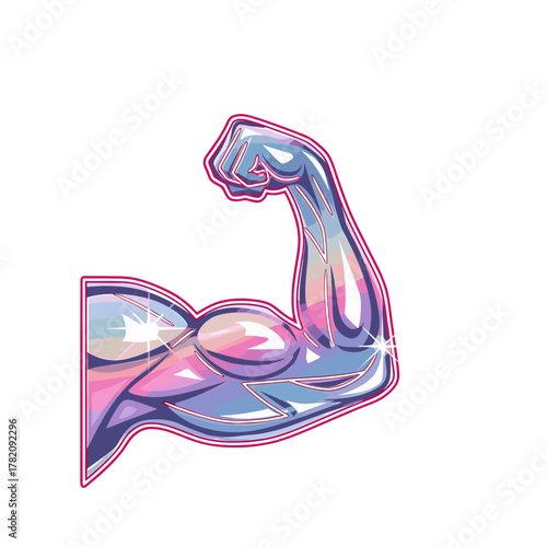 Stylized vector arm flexing muscles in blue and pink on transparent background