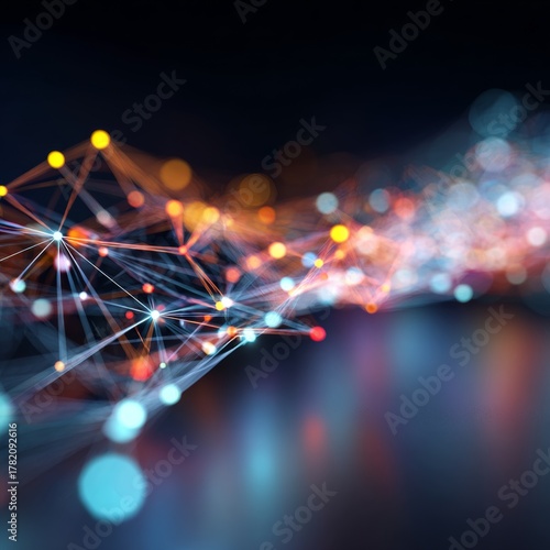 Innovative html code structures on an ethereal backdrop. Digital network. Subtle shift: html syntax illuminating a soft, colorful digital world. Data connectivity. Information flow.