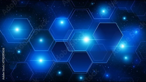 Abstract technology background with glowing blue hexagon pattern. digital concept of future network connection showing an innovative futuristic design with data flow