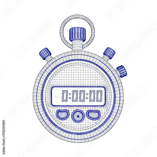 Digital Stopwatch Wireframe Vector, Time Measurement Instrument for Sports and Fitness on transparent background