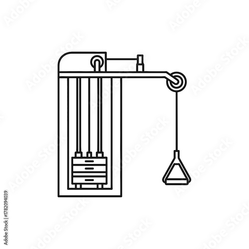 Vector Outline Icon of Cable Machine, Gym Fitness Equipment for Strength Training on Transparent Background