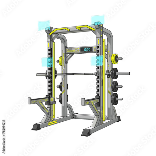 Futuristic Power Rack Vector Illustration, Modern Gym Strength Training Equipment on transparent background