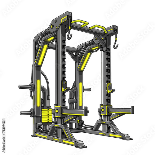 Dynamic Gym Power Rack Vector, Fitness Equipment for Strength Training, Workouts on Transparent Background