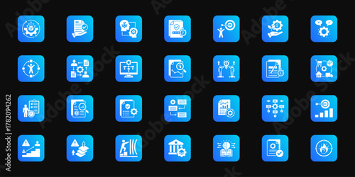 Process optimization   Cohesive set of minimalist vector icons representing key ideas with visual clarity