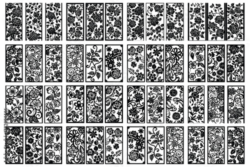 Intricate floral pattern rectangular panels silhouette