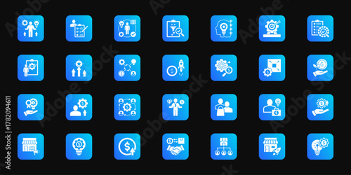 Learning and growth journey   Cohesive set of minimalist vector icons representing key ideas with visual clarity