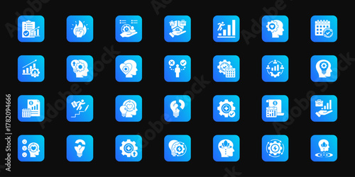 Personal improvement track   Cohesive set of minimalist vector icons representing key ideas with visual clarity